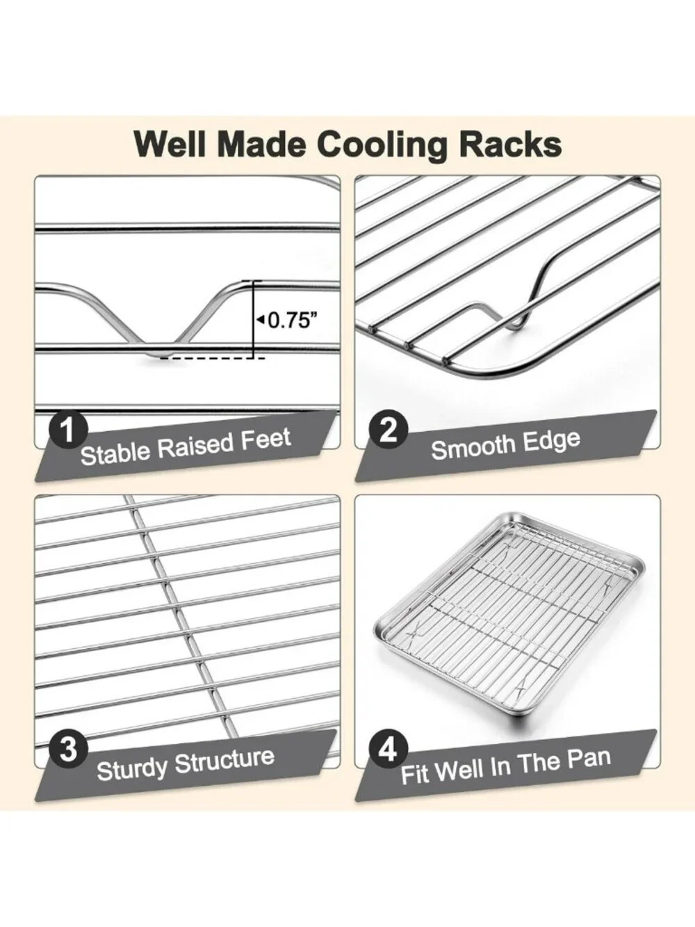 Baking Sheet Set with Racks - 3 Pans (19.6/16/12.5 Inch) for Oven & Kitchen Use